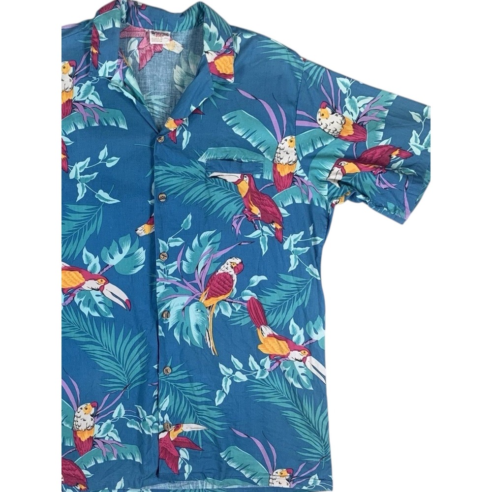 Vintage Barefoot In Paradise Hawaiian Shirt XLarge-Tall USA Birds Floral